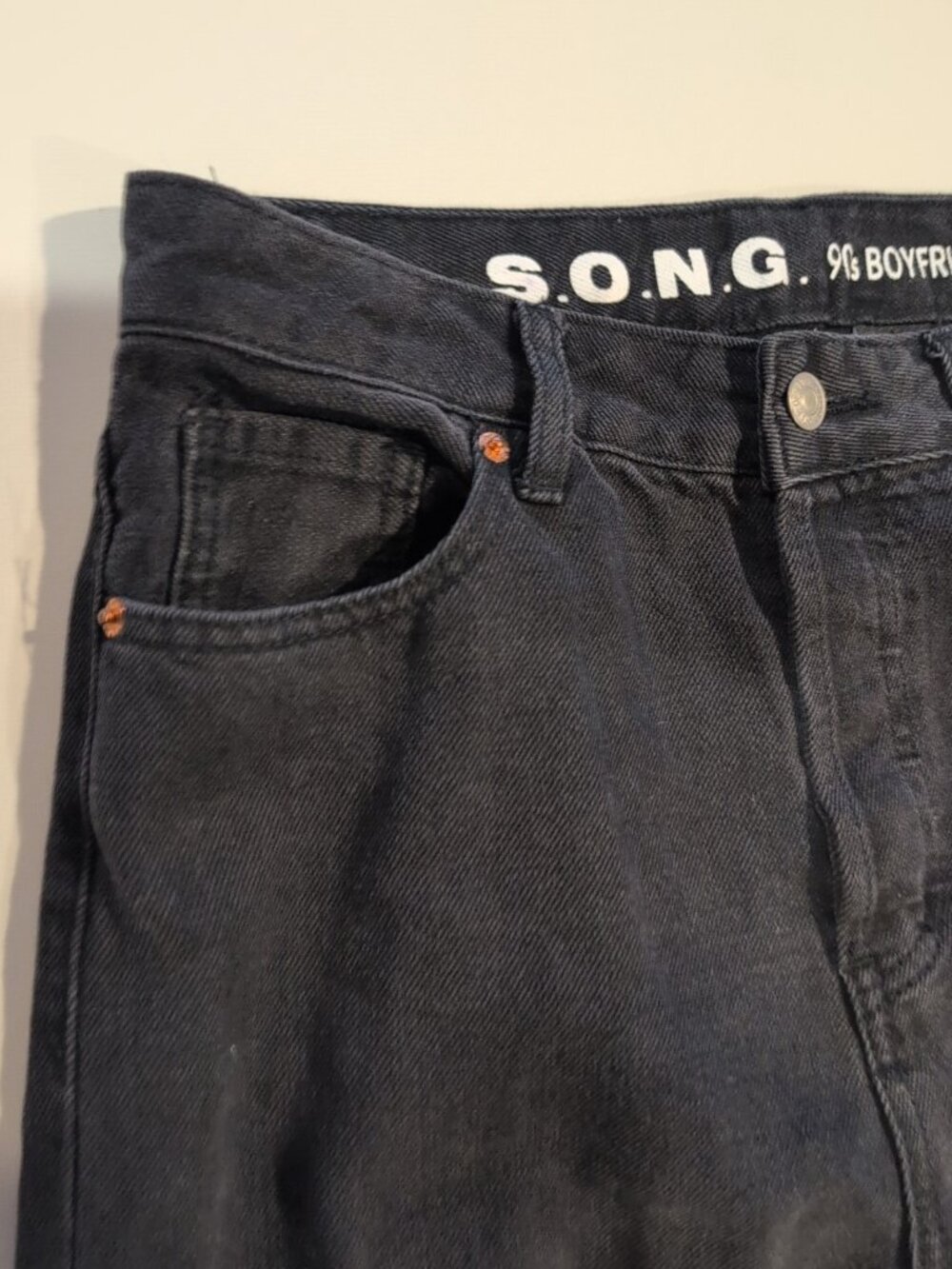S.O.N.G Pants Women's Sz 7/28 Black 90s Boyfriend Ripped Straight Leg - Picture 3 of 14